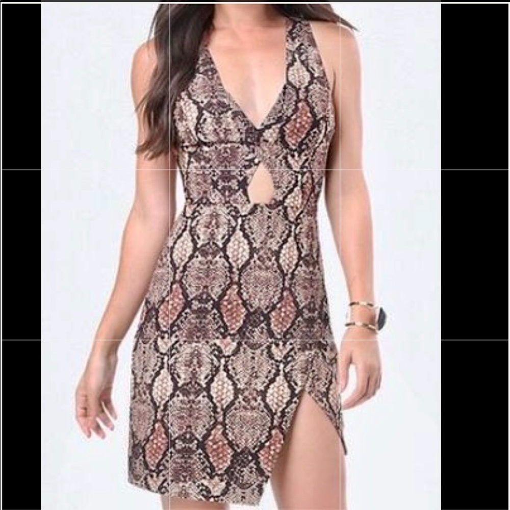 Snake print v neck dress